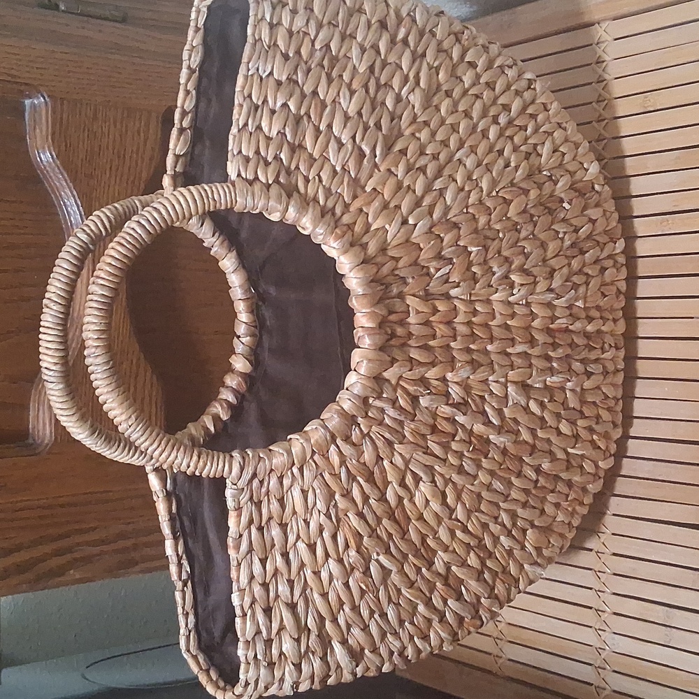 🏝🍍Putu By J Macear Straw Beach Tote Bag W/Round Handles & Black Lining Sz L